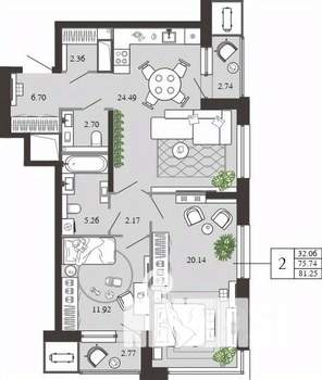 2-к квартира, вторичка, 81м2, 3/21 этаж