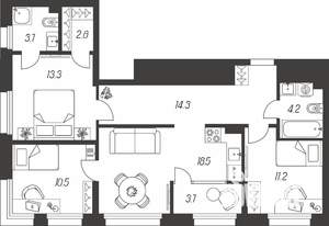 3-к квартира, строящийся дом, 82м2, 21/24 этаж