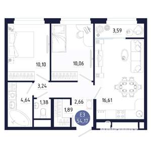 2-к квартира, вторичка, 54м2, 5/25 этаж