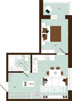 2-к квартира, строящийся дом, 40м2, 3/14 этаж