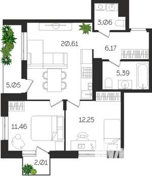 2-к квартира, вторичка, 66м2, 3/4 этаж