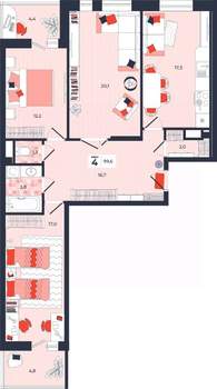 4-к квартира, строящийся дом, 100м2, 3/14 этаж