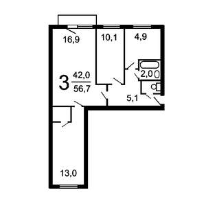 3-к квартира, вторичка, 55м2, 5/5 этаж