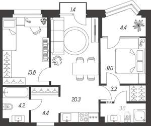 2-к квартира, вторичка, 64м2, 4/24 этаж