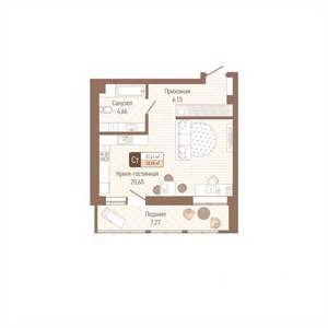 1-к квартира, строящийся дом, 35м2, 1/14 этаж