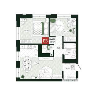 2-к квартира, вторичка, 60м2, 16/19 этаж