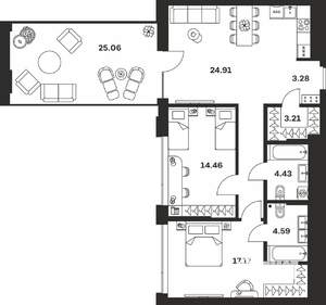 2-к квартира, вторичка, 103м2, 3/10 этаж