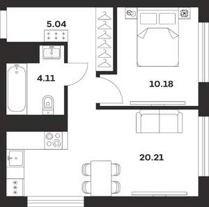 1-к квартира, строящийся дом, 40м2, 11/25 этаж