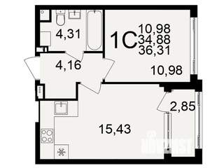 1-к квартира, строящийся дом, 35м2, 4/20 этаж