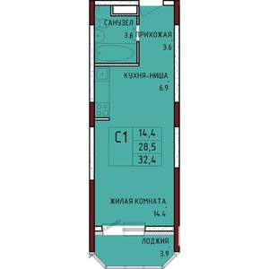 Студия квартира, строящийся дом, 32м2, 4/17 этаж