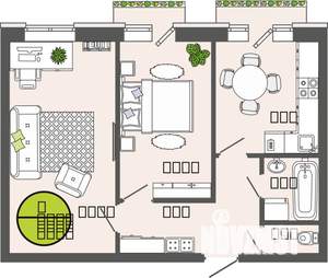 2-к квартира, строящийся дом, 46м2, 3/3 этаж