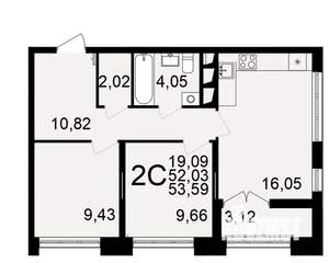 2-к квартира, вторичка, 54м2, 9/18 этаж