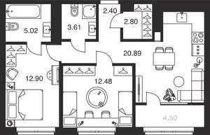 2-к квартира, вторичка, 65м2, 2/25 этаж