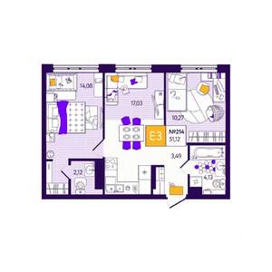 2-к квартира, вторичка, 51м2, 4/12 этаж