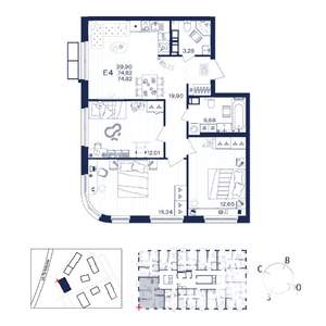 3-к квартира, строящийся дом, 75м2, 11/15 этаж