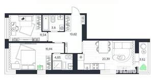 2-к квартира, вторичка, 70м2, 3/20 этаж