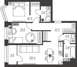 2-к квартира, вторичка, 73м2, 22/24 этаж
