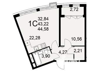 1-к квартира, строящийся дом, 45м2, 3/16 этаж