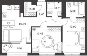 2-к квартира, вторичка, 65м2, 4/25 этаж