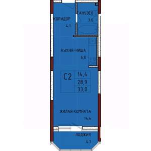 Студия квартира, строящийся дом, 33м2, 2/17 этаж