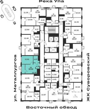 1-к квартира, строящийся дом, 39м2, 24/25 этаж