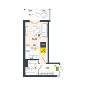 Студия квартира, вторичка, 30м2, 1/8 этаж