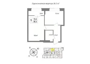 1-к квартира, вторичка, 38м2, 9/11 этаж