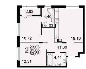 2-к квартира, строящийся дом, 62м2, 9/9 этаж