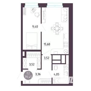 1-к квартира, строящийся дом, 39м2, 3/10 этаж