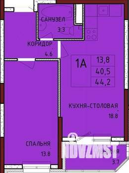 1-к квартира, строящийся дом, 44м2, 16/17 этаж