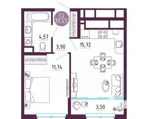 1-к квартира, вторичка, 39м2, 3/10 этаж