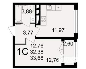 1-к квартира, строящийся дом, 32м2, 3/18 этаж