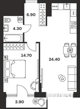 1-к квартира, вторичка, 54м2, 3/9 этаж