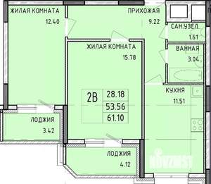 2-к квартира, строящийся дом, 61м2, 6/14 этаж