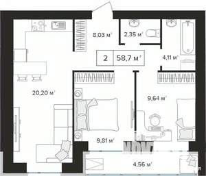 2-к квартира, вторичка, 59м2, 10/10 этаж