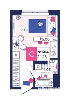 Студия квартира, вторичка, 24м2, 21/25 этаж