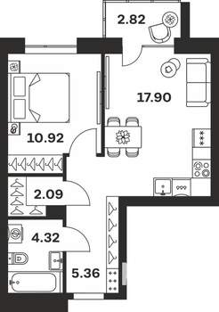 1-к квартира, вторичка, 43м2, 2/7 этаж