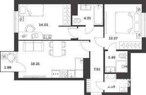 2-к квартира, вторичка, 65м2, 3/4 этаж