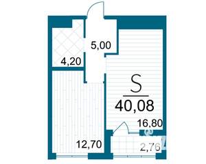 1-к квартира, строящийся дом, 40м2, 22/25 этаж