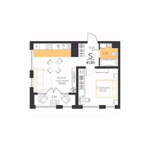 1-к квартира, вторичка, 42м2, 1/5 этаж