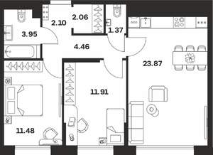 2-к квартира, вторичка, 61м2, 8/10 этаж