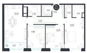 3-к квартира, строящийся дом, 92м2, 4/8 этаж