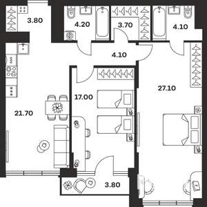 2-к квартира, вторичка, 90м2, 3/9 этаж