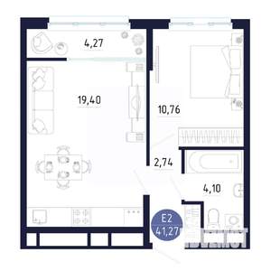 1-к квартира, строящийся дом, 41м2, 18/25 этаж