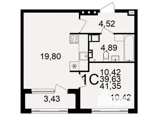 1-к квартира, строящийся дом, 40м2, 2/20 этаж