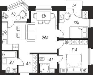 3-к квартира, строящийся дом, 67м2, 6/24 этаж