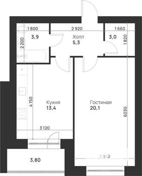 1-к квартира, вторичка, 50м2, 5/5 этаж