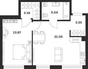1-к квартира, строящийся дом, 46м2, 1/25 этаж