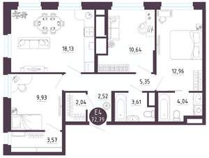 3-к квартира, вторичка, 73м2, 8/10 этаж