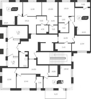 2-к квартира, вторичка, 67м2, 1/4 этаж